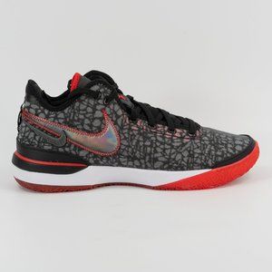 Nike Men's Black and Red Low-Top Sneakers with Iridescent Swoosh